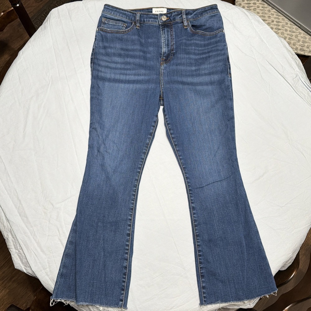 Frame Le Crop Mini Boot High Waisted Blue Jeans Retail $248 Size 30